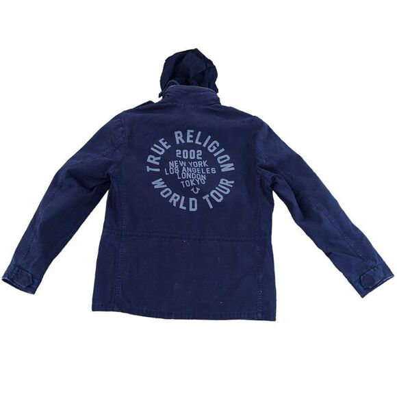 RARE True Religion Jacket Parka Military Jacket Blue Large - Picture 5 of 11